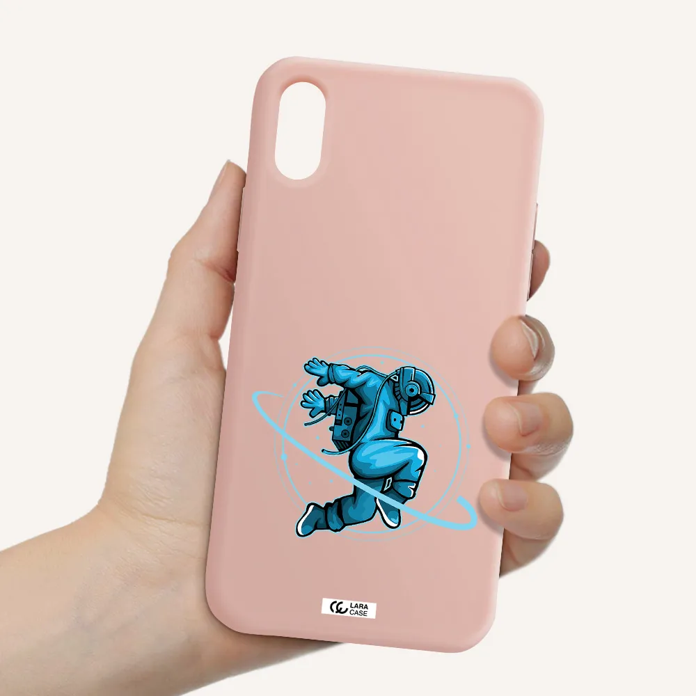 a cartoon of a man skating Apple iPhone X Silicone pastel pink Case