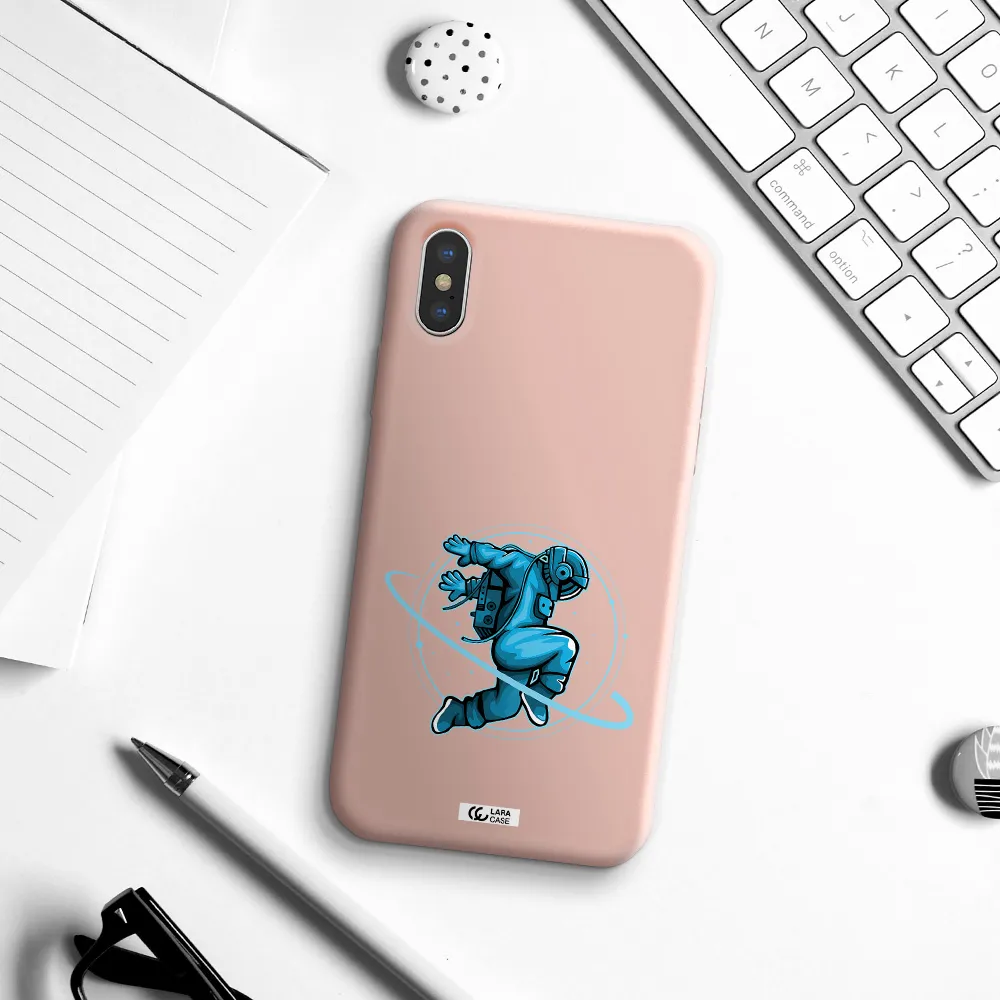 a cartoon of a man skating Apple iPhone X Silicone pastel pink Case