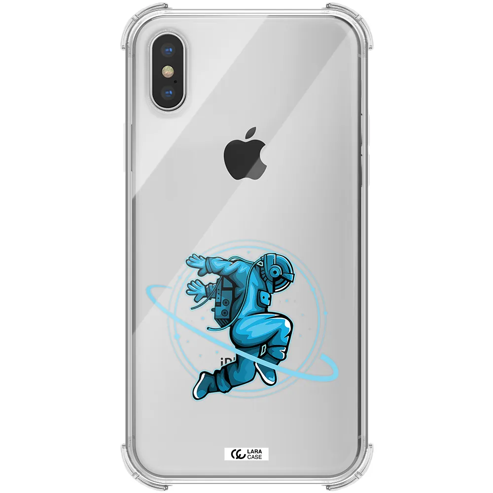 a cartoon of a man skating Apple iPhone XS Clear PC Case