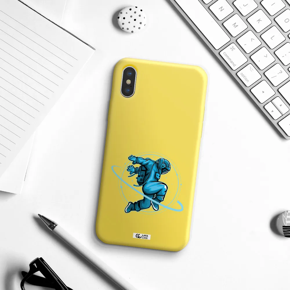 a cartoon of a man skating Apple iPhone XS Silicone canary yellow Case