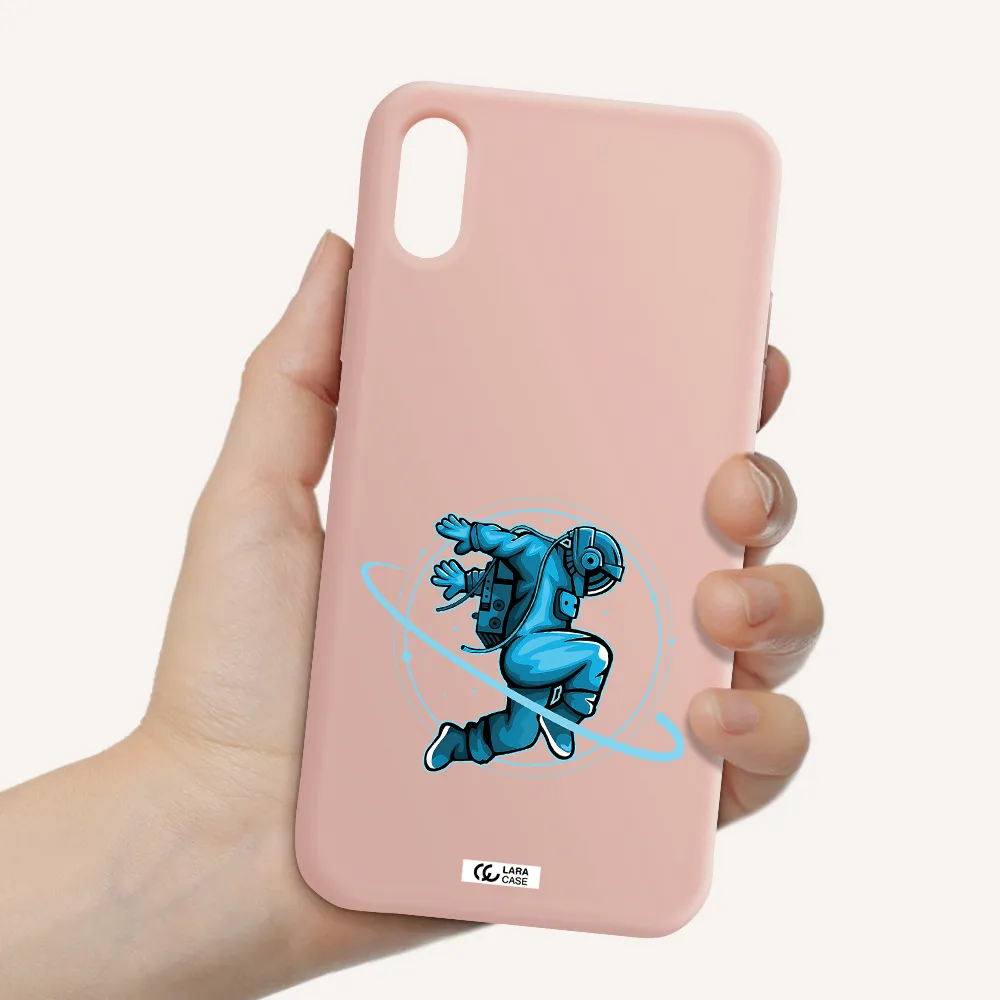 a cartoon of a man skating Apple iPhone XS Silicone pastel pink Case