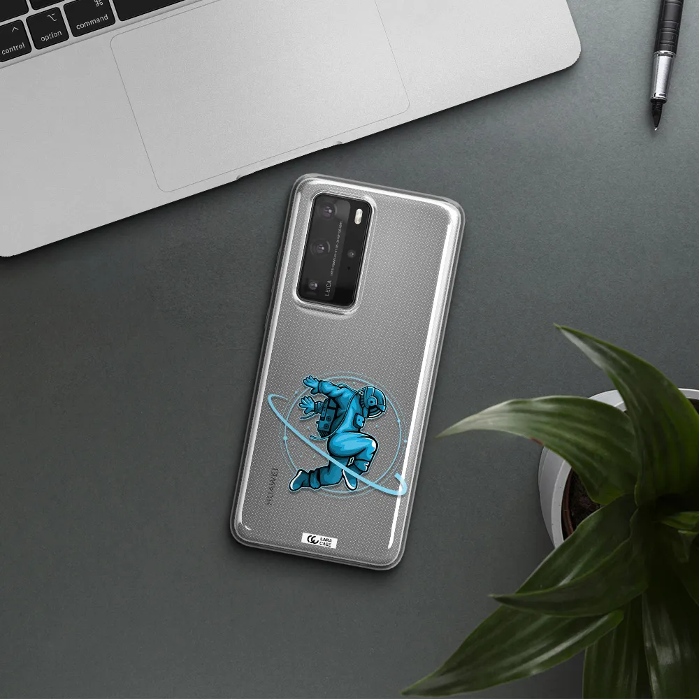 a cartoon of a man skating Huawei P40 Pro Clear TPU Case