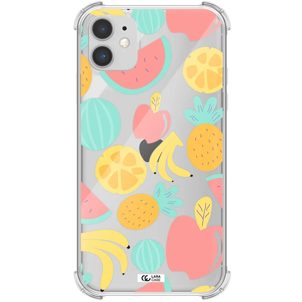 a pattern of fruits on a white background Apple iPhone 11 Clear PC Case