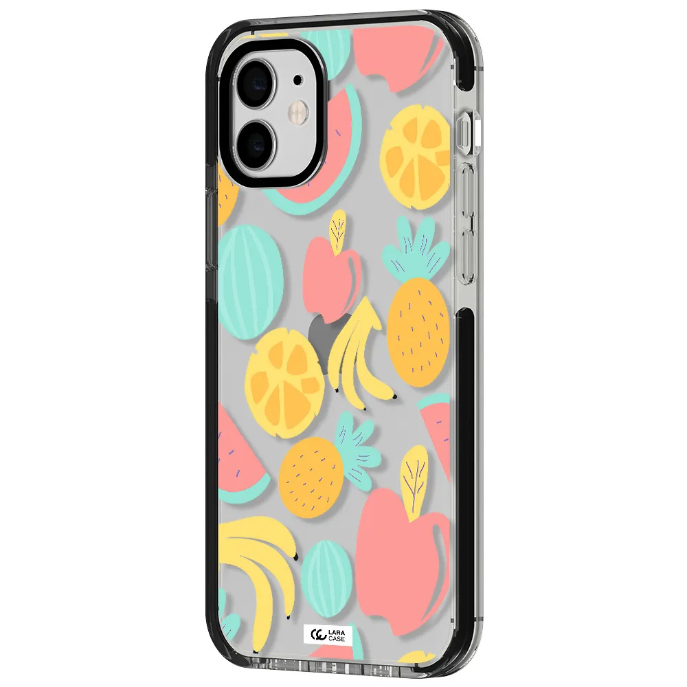 a pattern of fruits on a white background Apple iPhone 11 impact black border Case