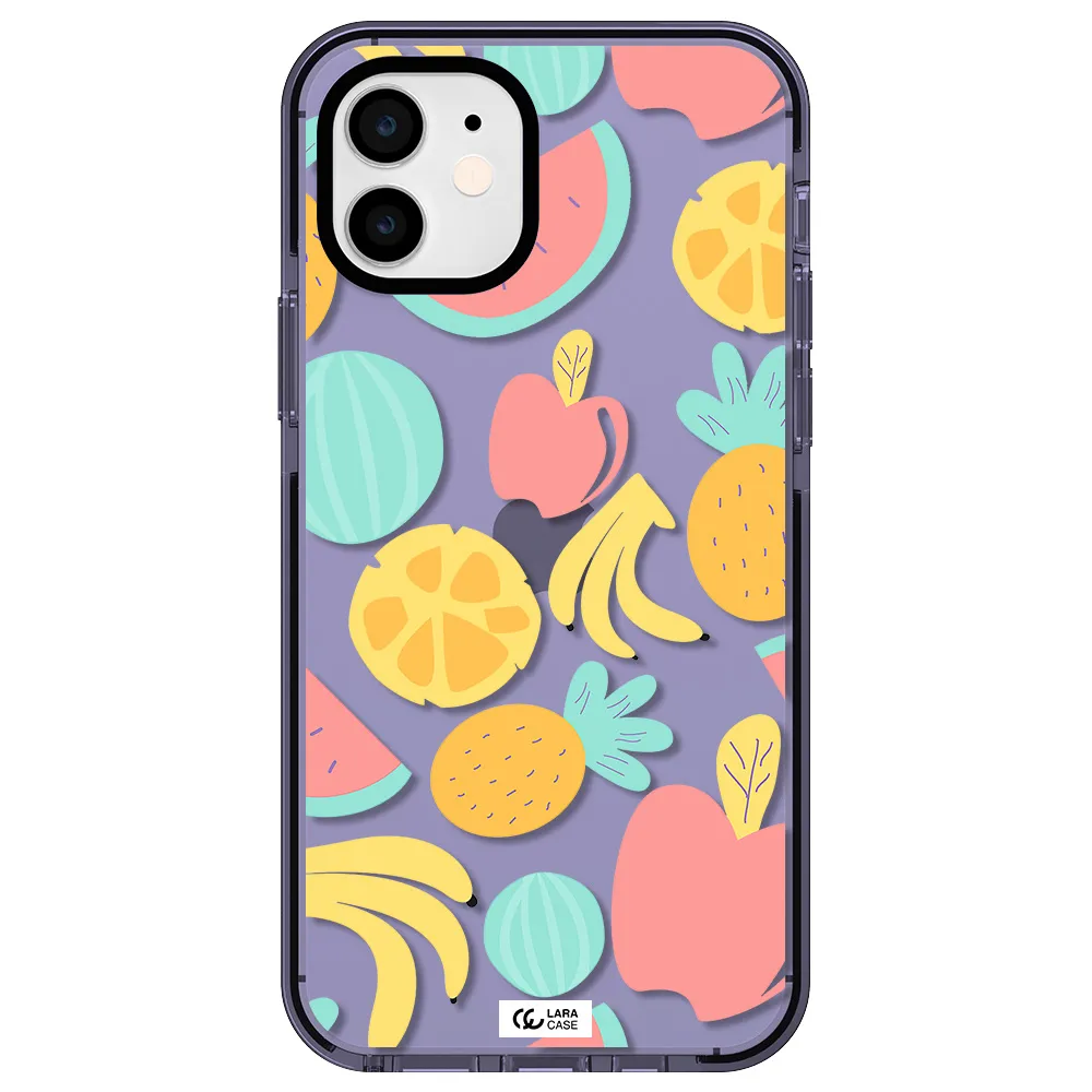 a pattern of fruits on a white background Apple iPhone 11 impact Lilac Case