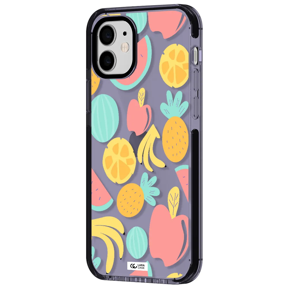 a pattern of fruits on a white background Apple iPhone 11 impact Lilac Case