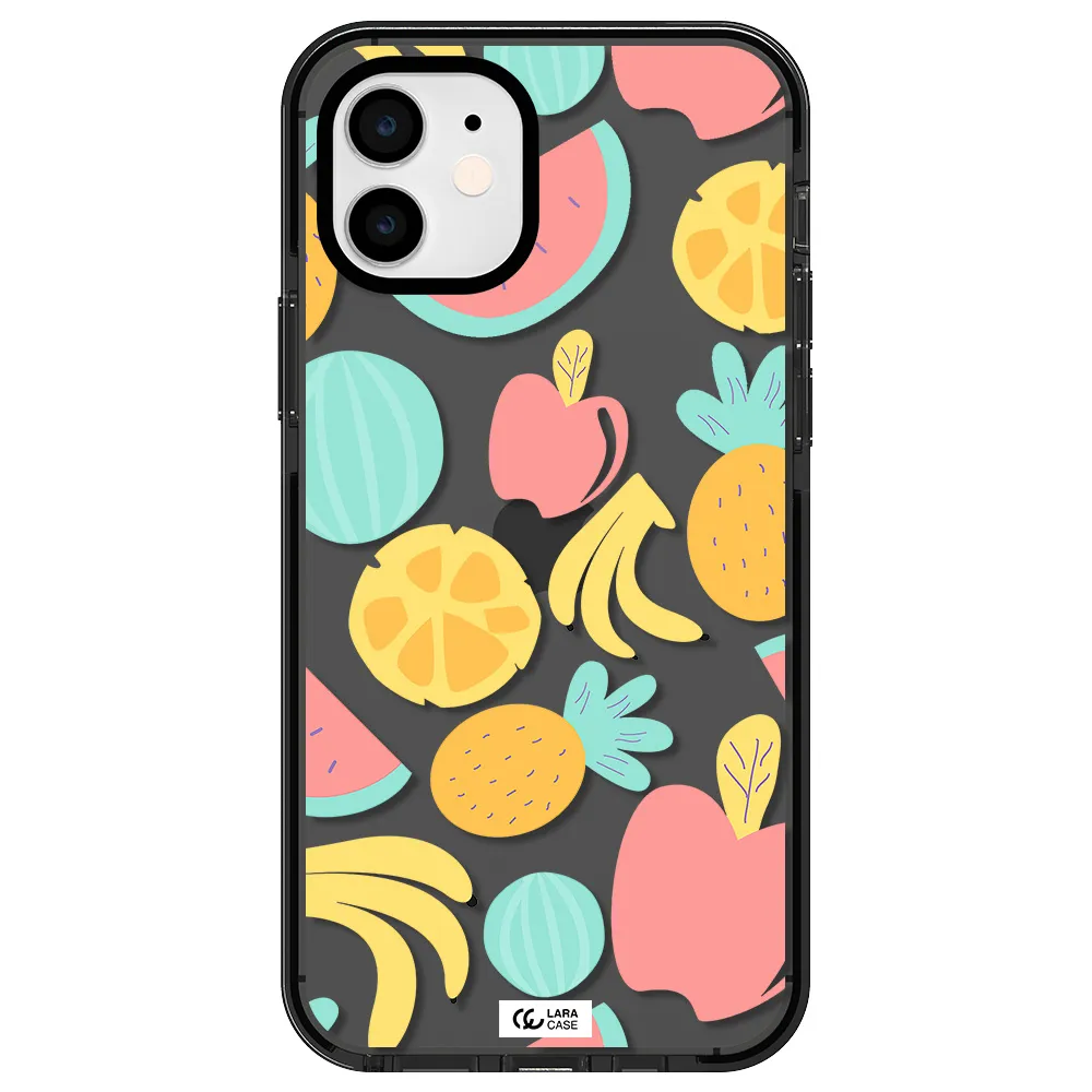 a pattern of fruits on a white background Apple iPhone 11 impact Smoke Black Case