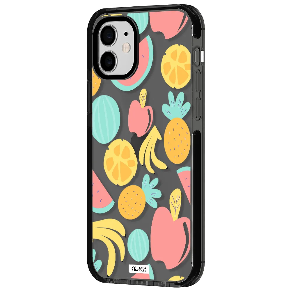 a pattern of fruits on a white background Apple iPhone 11 impact Smoke Black Case