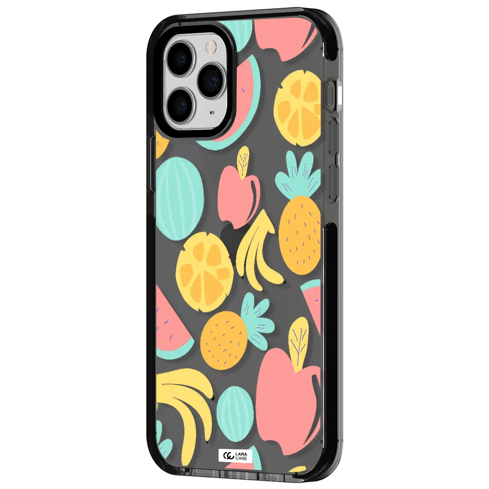 a pattern of fruits on a white background Apple iPhone 11 pro impact Smoke Black Case