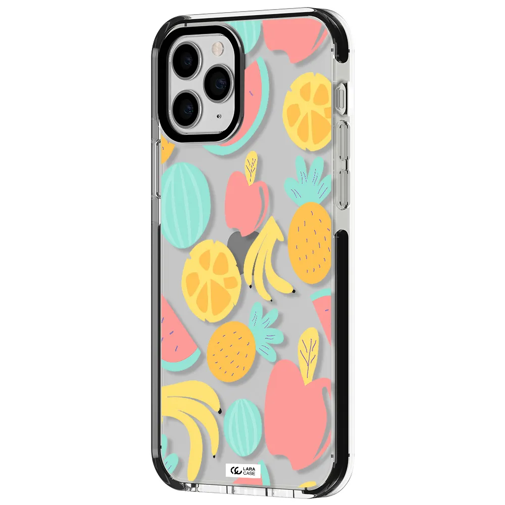 a pattern of fruits on a white background Apple iPhone 11 pro max impact black border Case