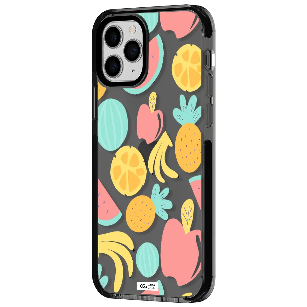 a pattern of fruits on a white background Apple iPhone 11 pro max impact Smoke Black Case