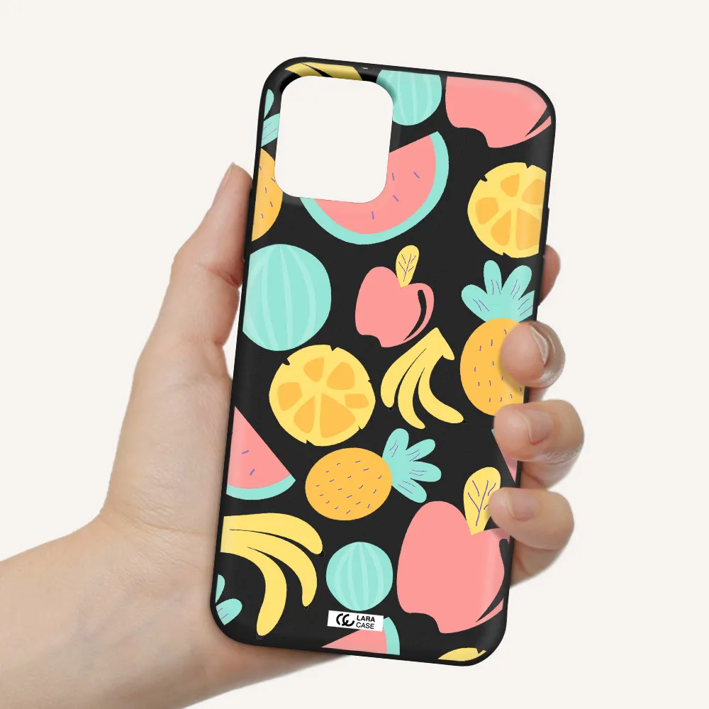 a pattern of fruits on a white background Apple iPhone 11 pro max Silicone black Case