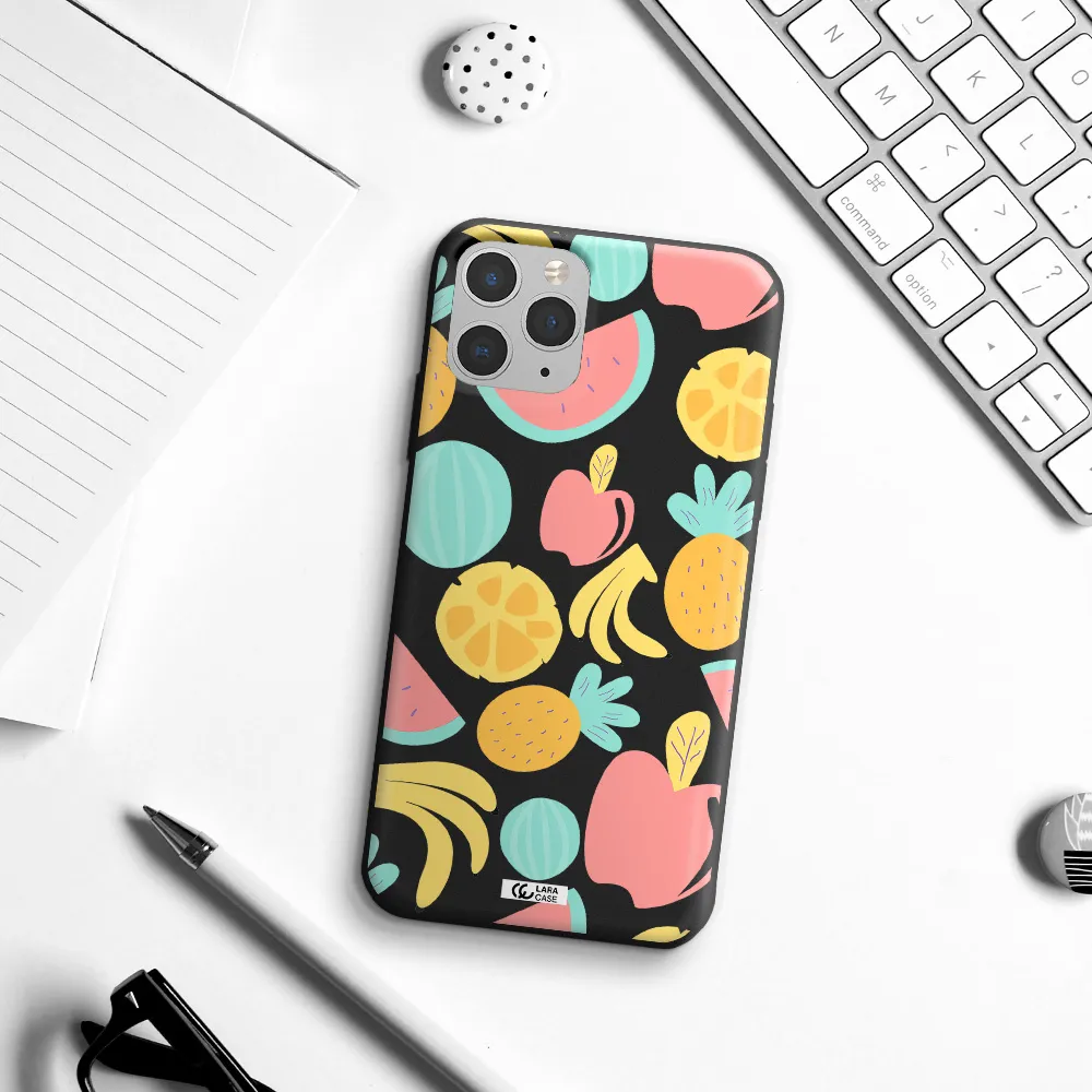 a pattern of fruits on a white background Apple iPhone 11 pro max Silicone black Case