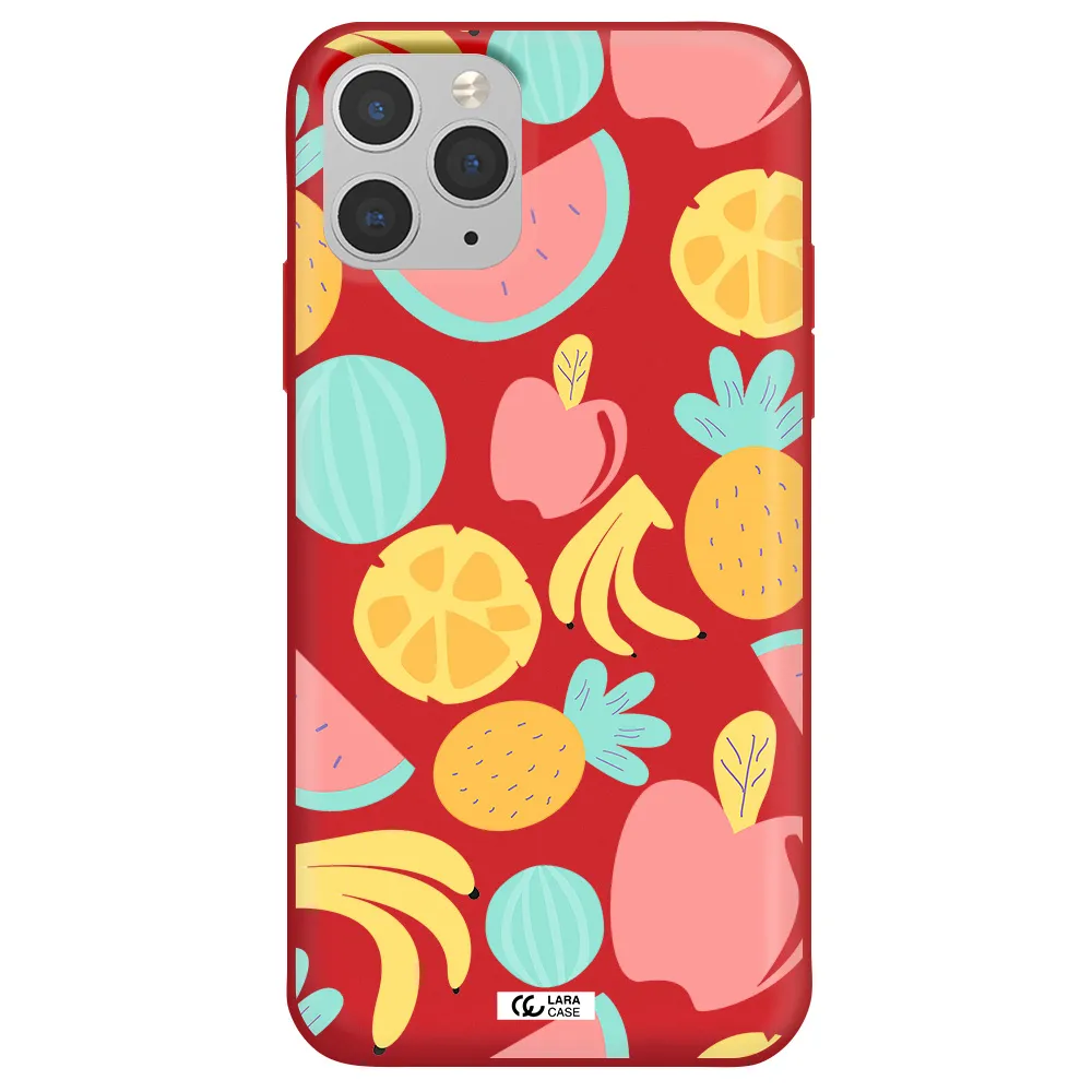 a pattern of fruits on a white background Apple iPhone 11 pro max Silicone Imperial Red Case
