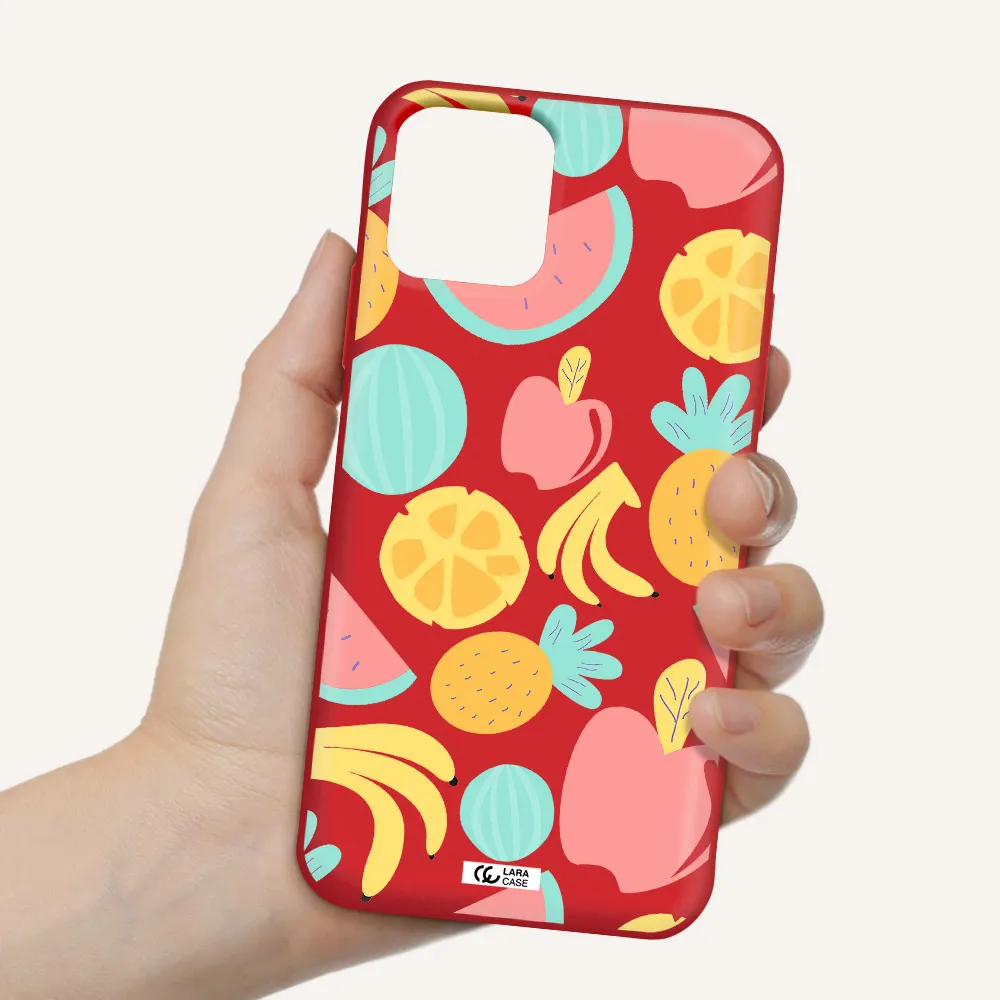 a pattern of fruits on a white background Apple iPhone 11 pro max Silicone Imperial Red Case