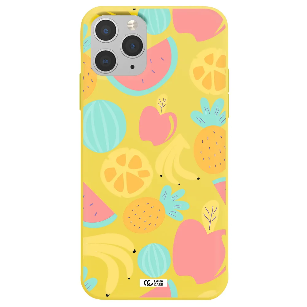 a pattern of fruits on a white background Apple iPhone 11 pro Silicone canary yellow Case