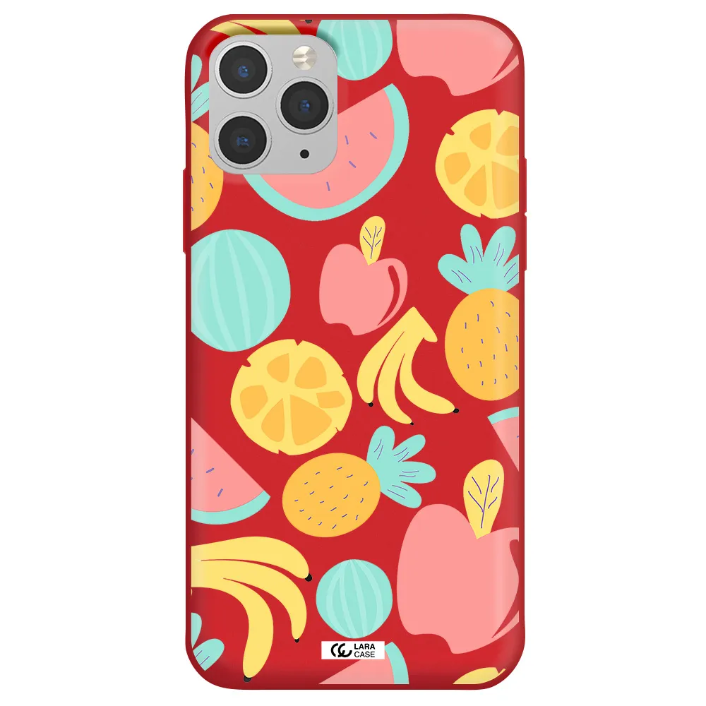 a pattern of fruits on a white background Apple iPhone 11 pro Silicone Imperial Red Case