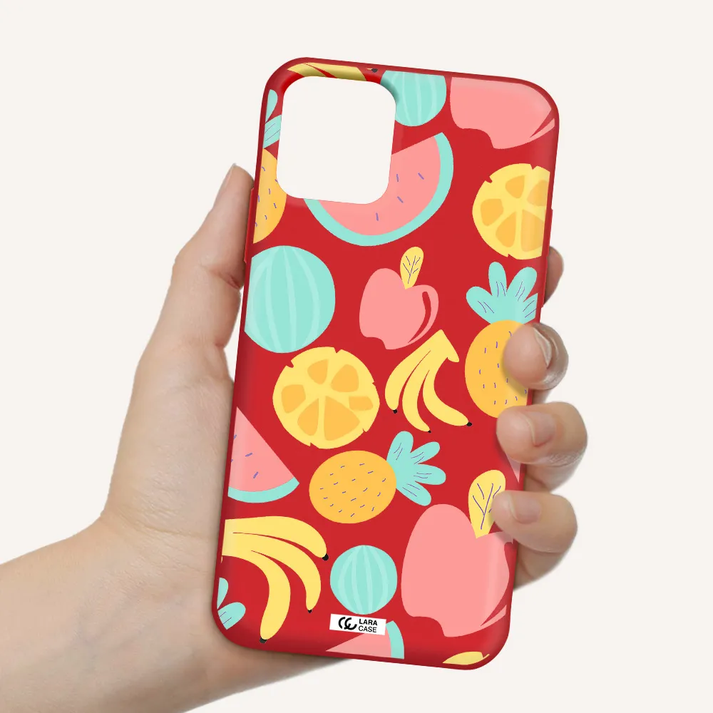 a pattern of fruits on a white background Apple iPhone 11 pro Silicone Imperial Red Case
