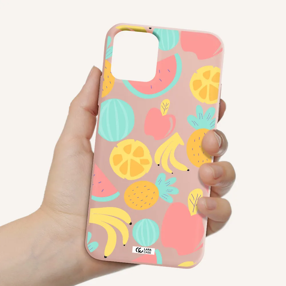a pattern of fruits on a white background Apple iPhone 11 pro Silicone pastel pink Case