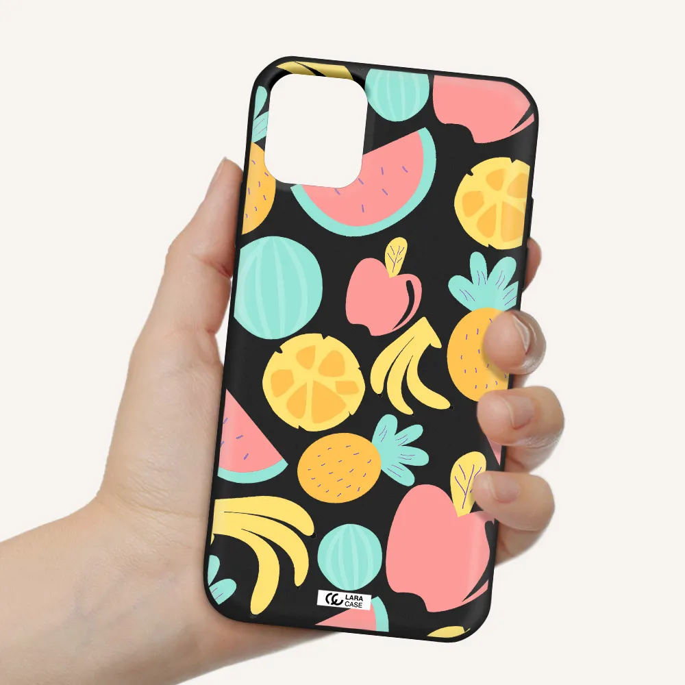 a pattern of fruits on a white background Apple iPhone 11 Silicone black Case