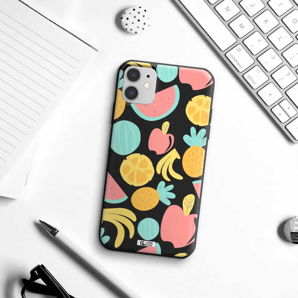 a pattern of fruits on a white background Apple iPhone 11 Silicone black Case