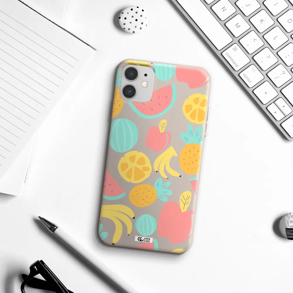 a pattern of fruits on a white background Apple iPhone 11 Silicone Stone Case