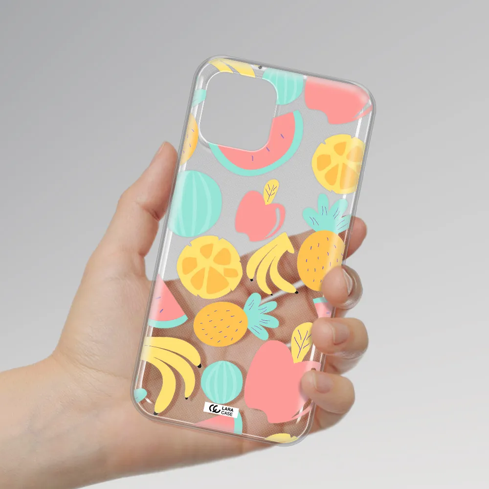 a pattern of fruits on a white background Apple iPhone 12 Clear TPU Case