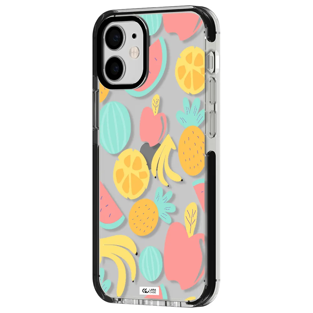 a pattern of fruits on a white background Apple iPhone 12 mini impact black border Case