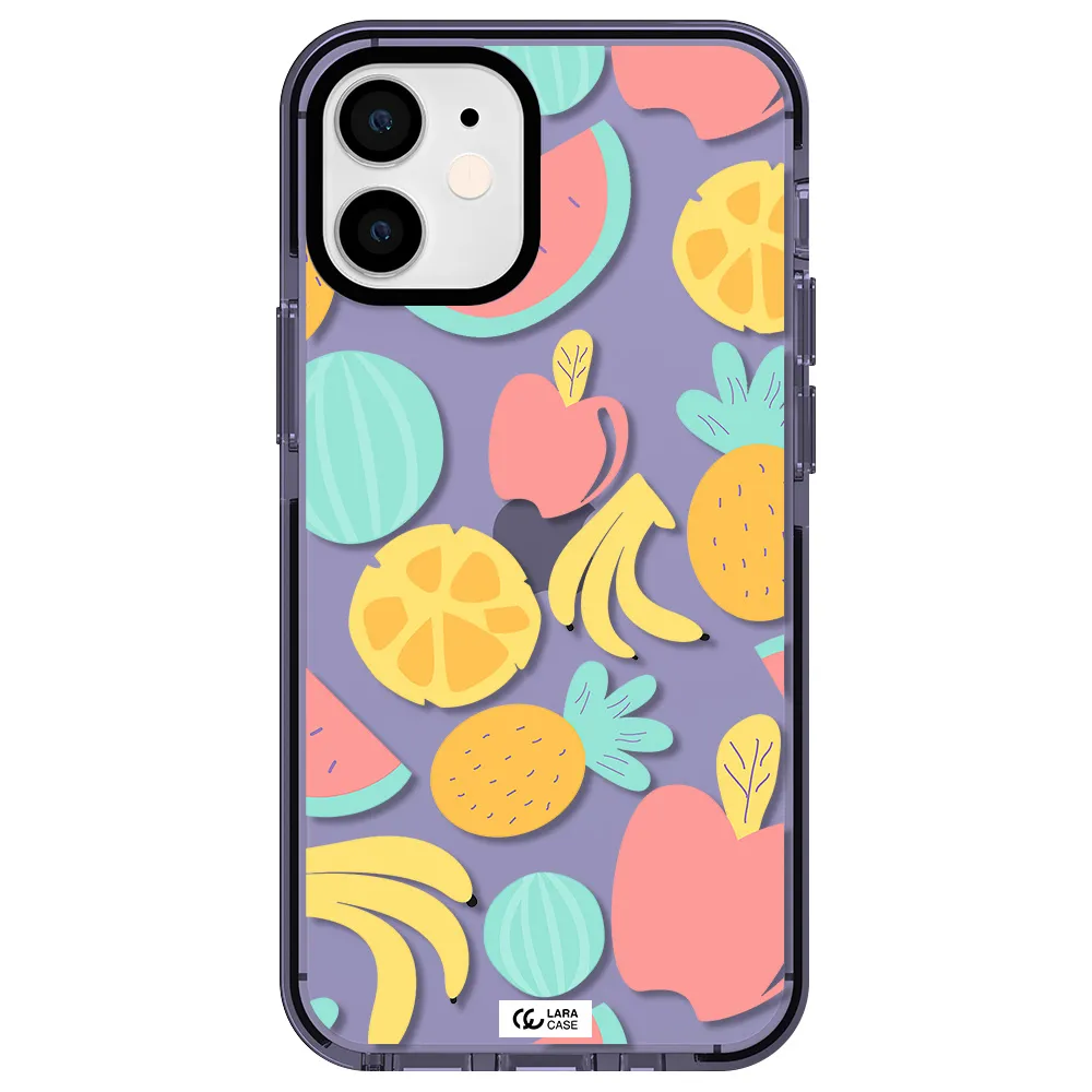 a pattern of fruits on a white background Apple iPhone 12 mini impact Lilac Case