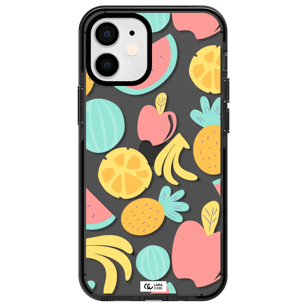 a pattern of fruits on a white background Apple iPhone 12 mini impact Smoke Black Case