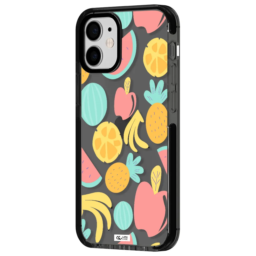 a pattern of fruits on a white background Apple iPhone 12 mini impact Smoke Black Case