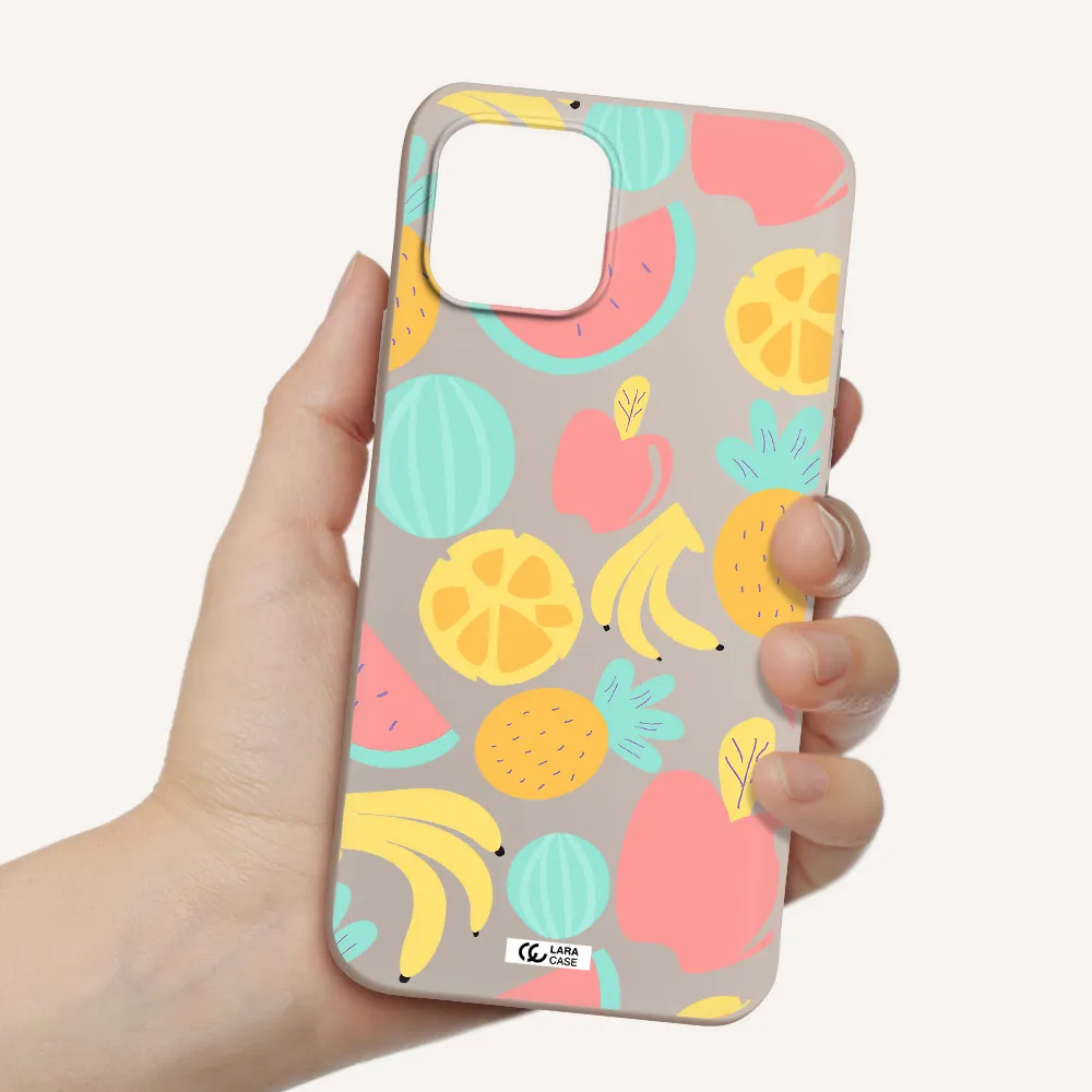 a pattern of fruits on a white background Apple iPhone 12 mini Silicone Stone Case