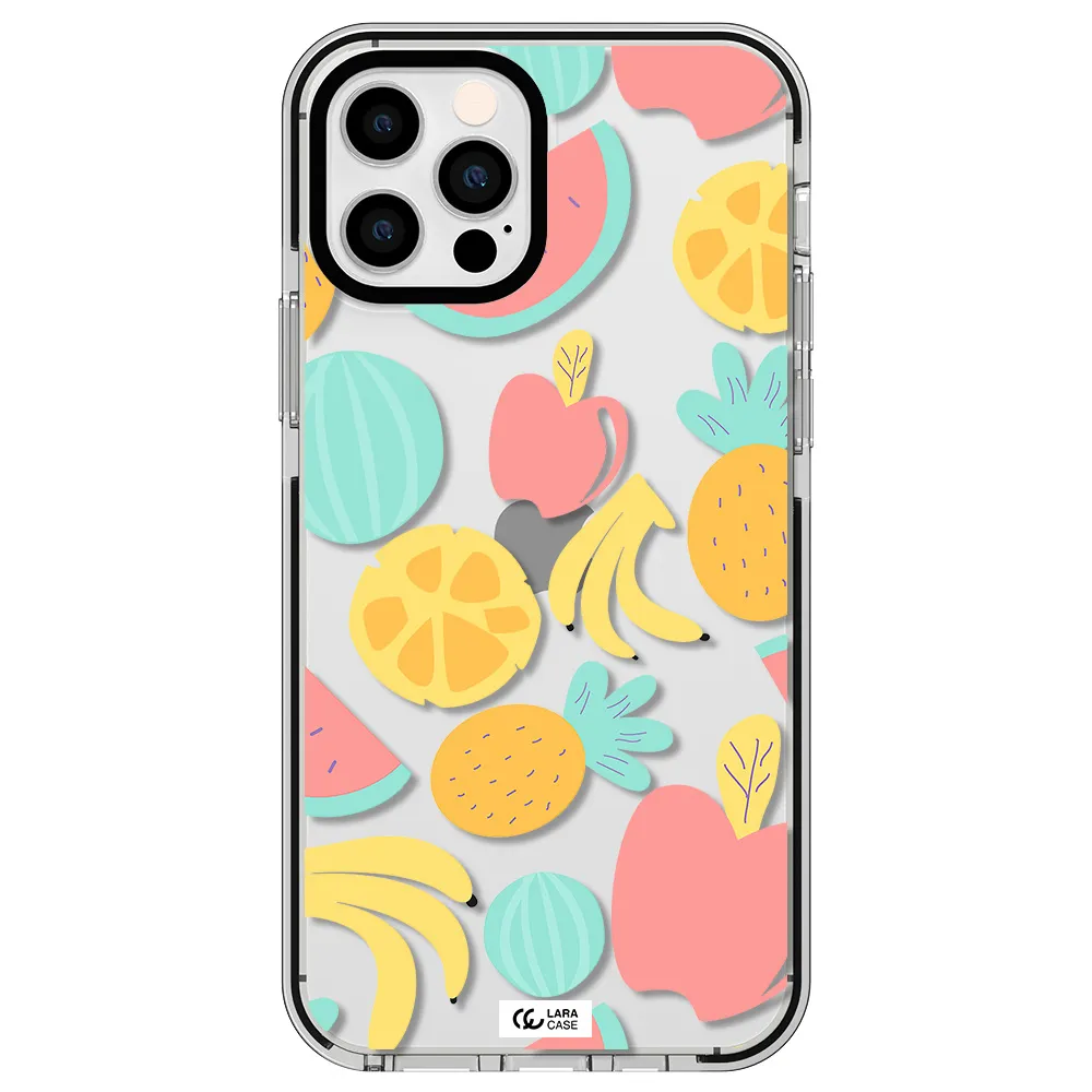 a pattern of fruits on a white background Apple iPhone 12 pro impact black border Case
