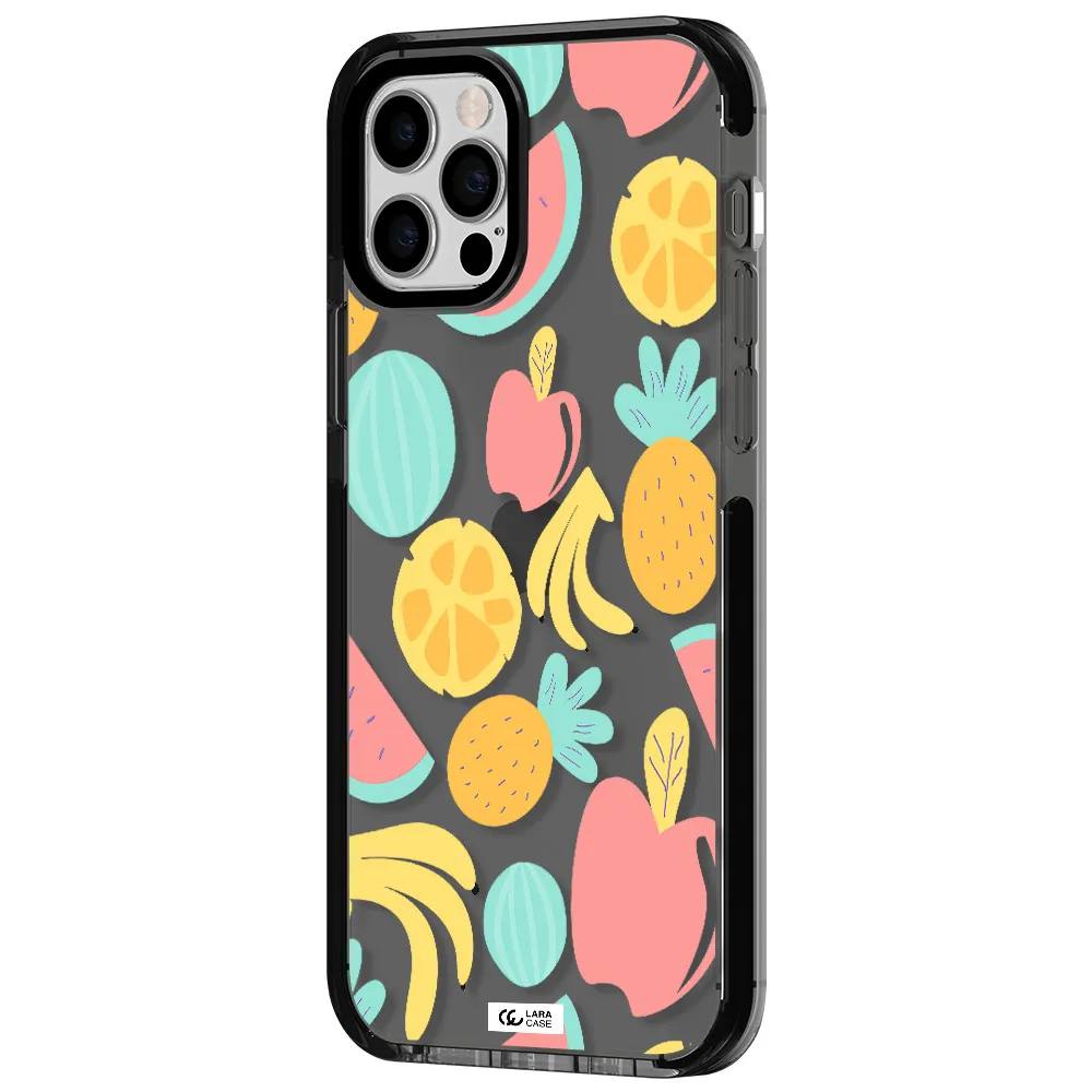 a pattern of fruits on a white background Apple iPhone 12 pro impact Smoke Black Case