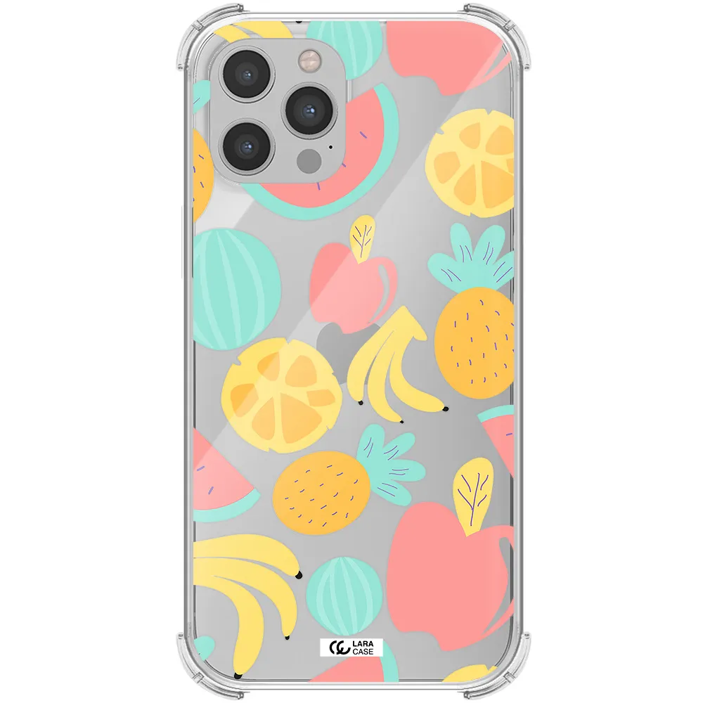 a pattern of fruits on a white background Apple iPhone 12 pro max Clear PC Case