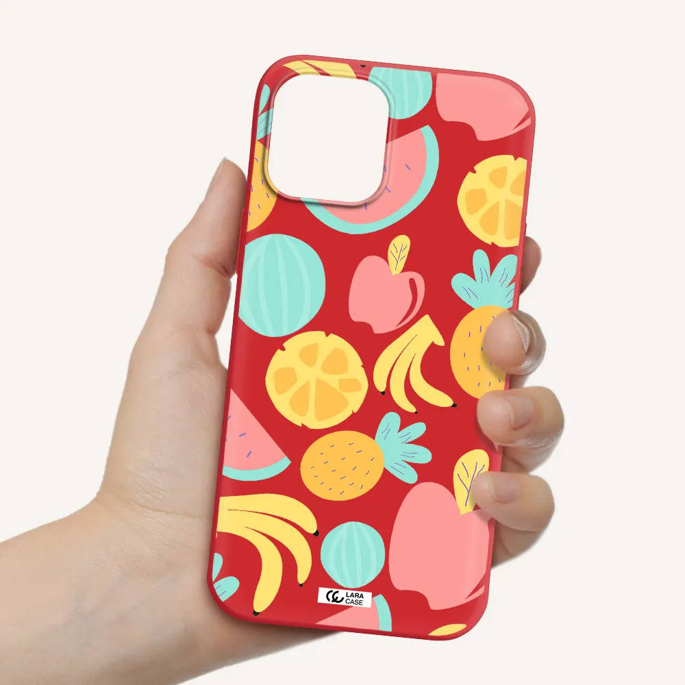 a pattern of fruits on a white background Apple iPhone 12 pro max Silicone Imperial Red Case