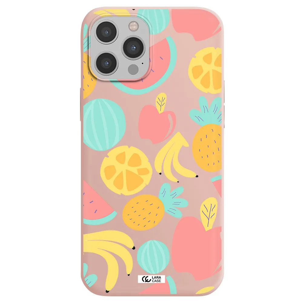 a pattern of fruits on a white background Apple iPhone 12 pro max Silicone pastel pink Case