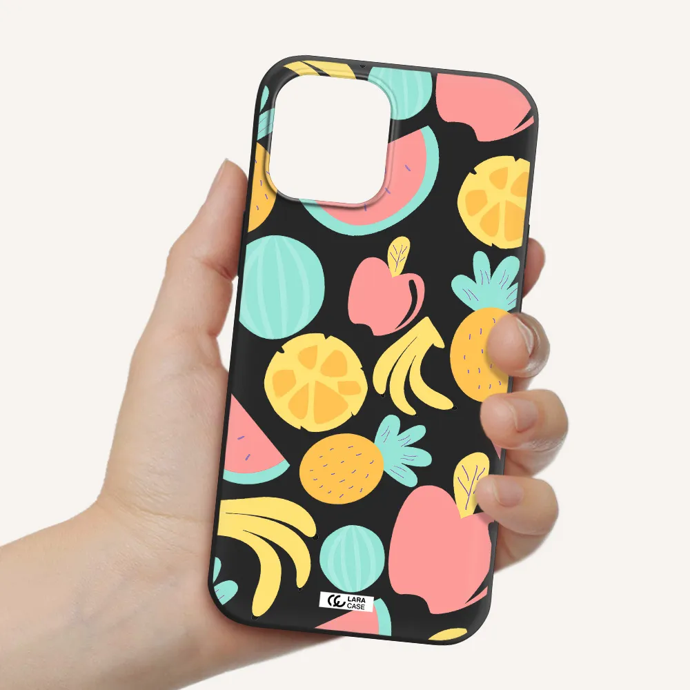 a pattern of fruits on a white background Apple iPhone 12 pro Silicone black Case