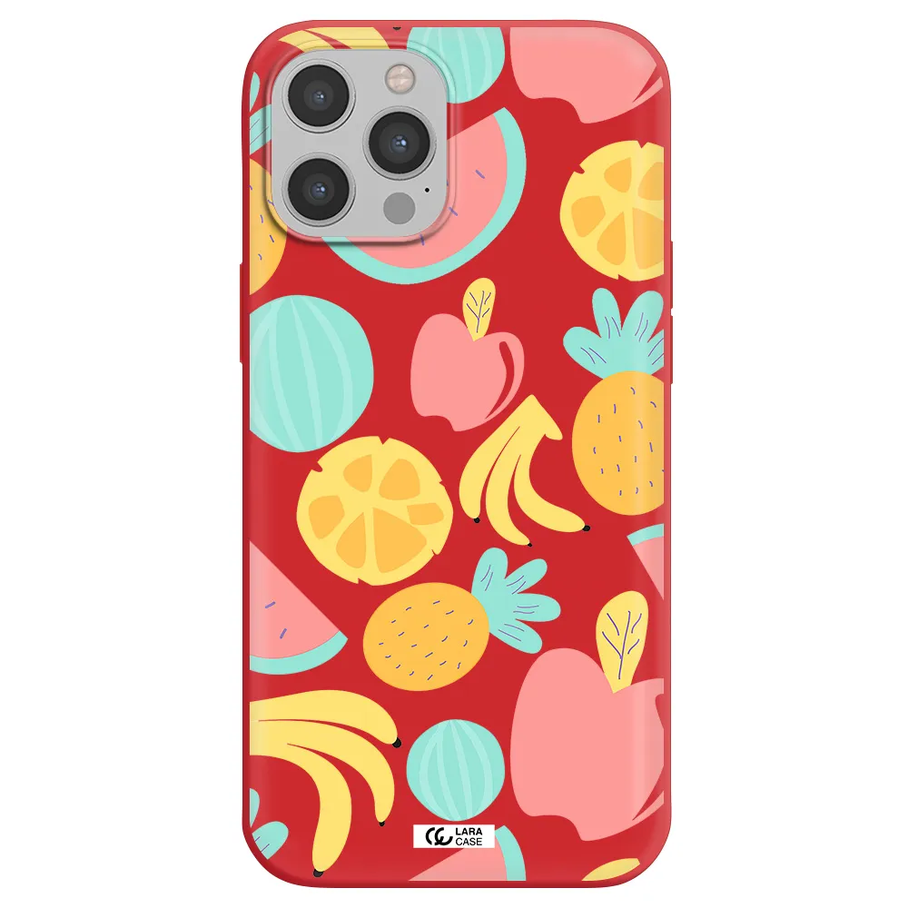 a pattern of fruits on a white background Apple iPhone 12 pro Silicone Imperial Red Case