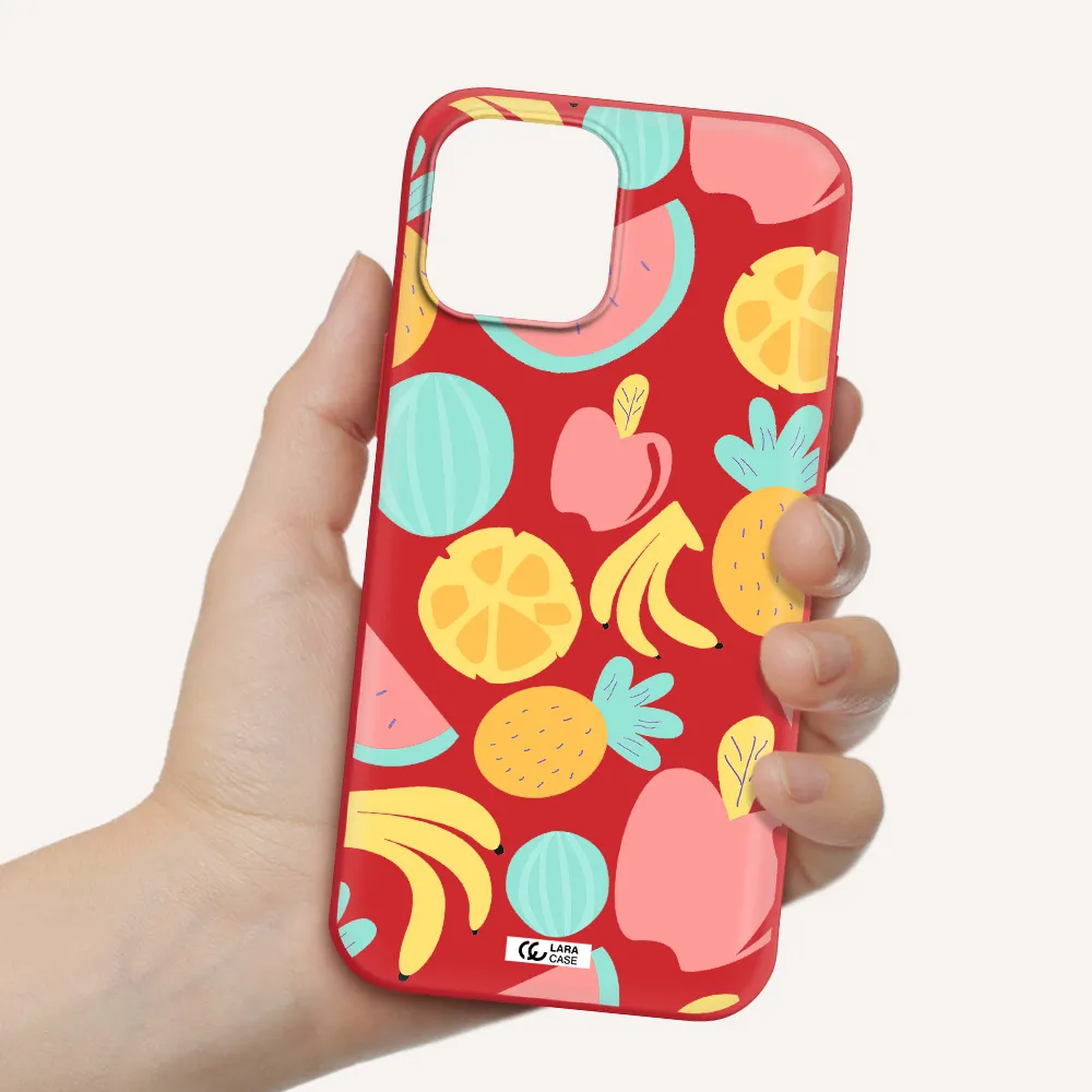 a pattern of fruits on a white background Apple iPhone 12 pro Silicone Imperial Red Case