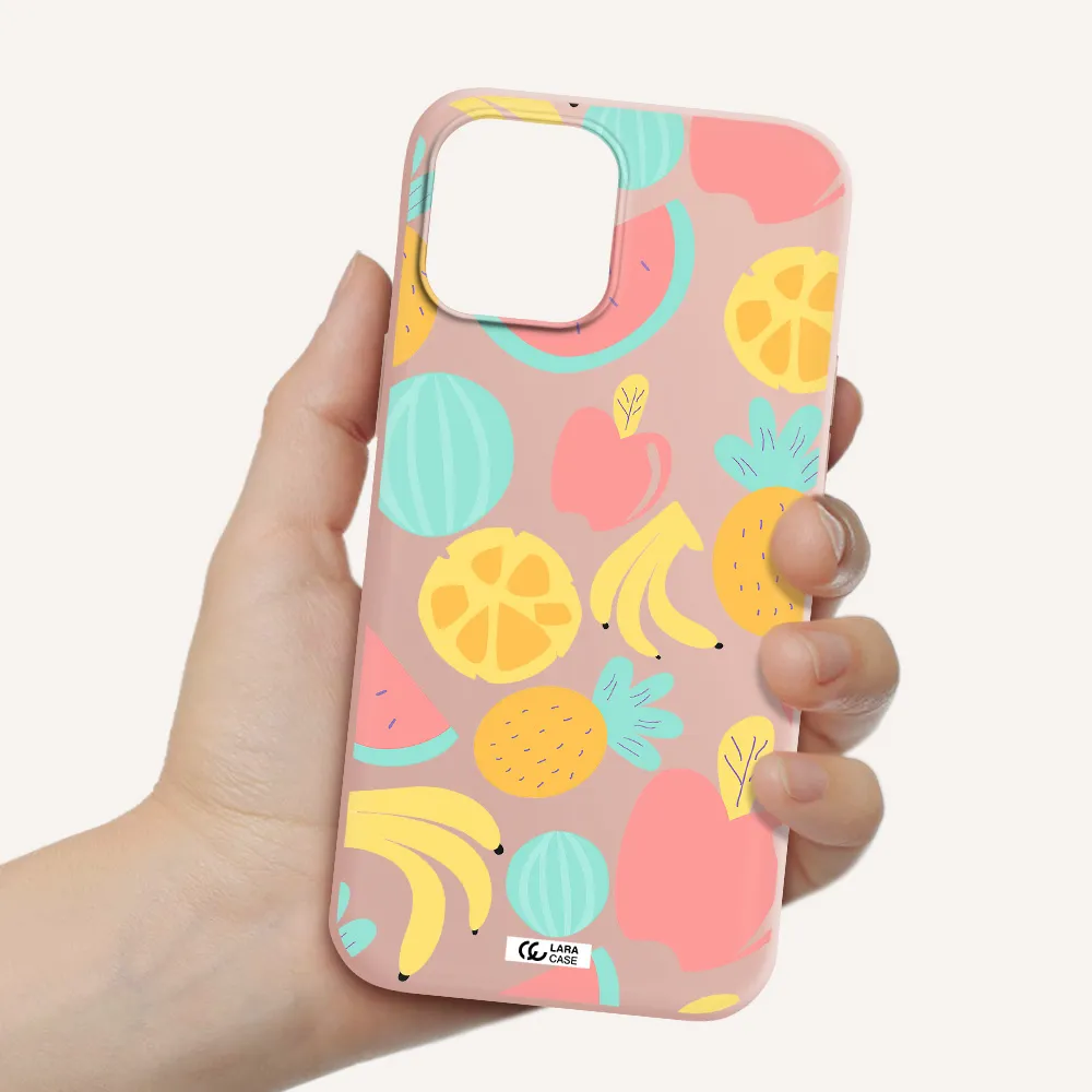 a pattern of fruits on a white background Apple iPhone 12 pro Silicone pastel pink Case