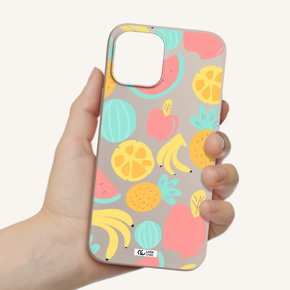 a pattern of fruits on a white background Apple iPhone 12 pro Silicone Stone Case