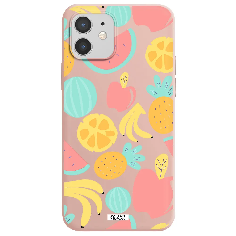 a pattern of fruits on a white background Apple iPhone 12 Silicone pastel pink Case