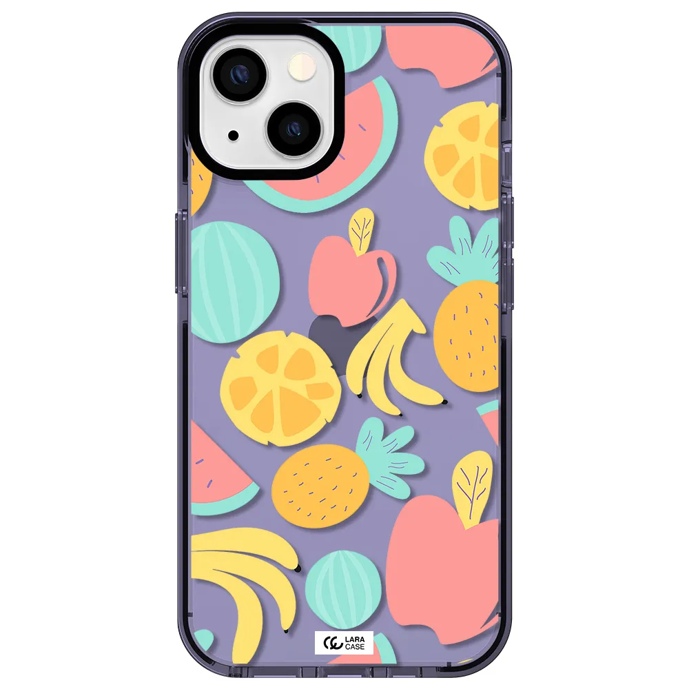 a pattern of fruits on a white background Apple iPhone 13 impact Lilac Case