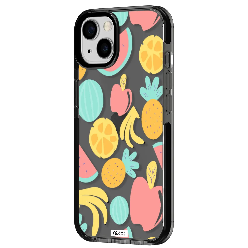 a pattern of fruits on a white background Apple iPhone 13 impact Smoke Black Case