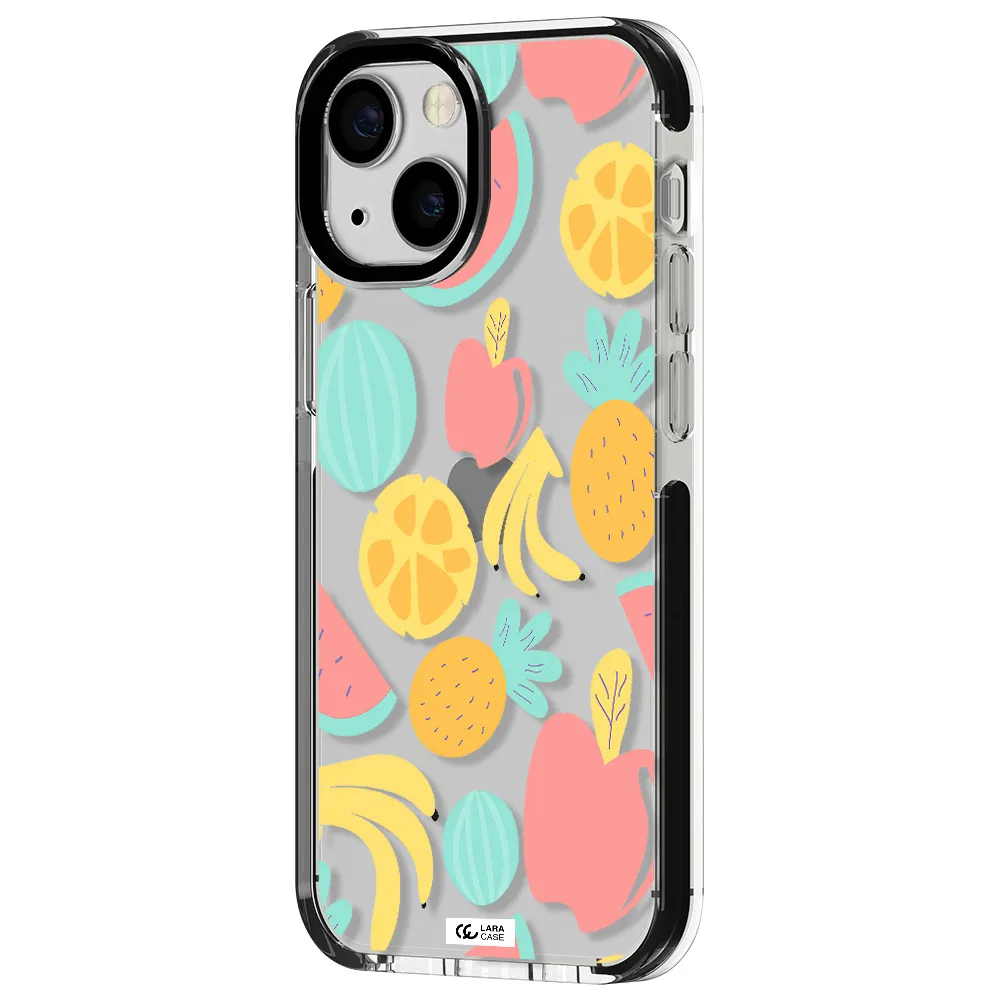 a pattern of fruits on a white background Apple iPhone 13 mini impact black border Case