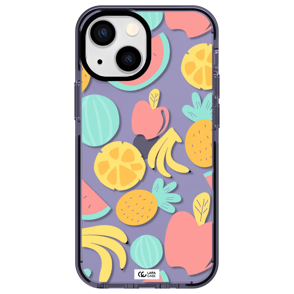 a pattern of fruits on a white background Apple iPhone 13 mini impact Lilac Case
