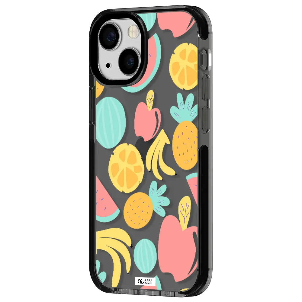 a pattern of fruits on a white background Apple iPhone 13 mini impact Smoke Black Case