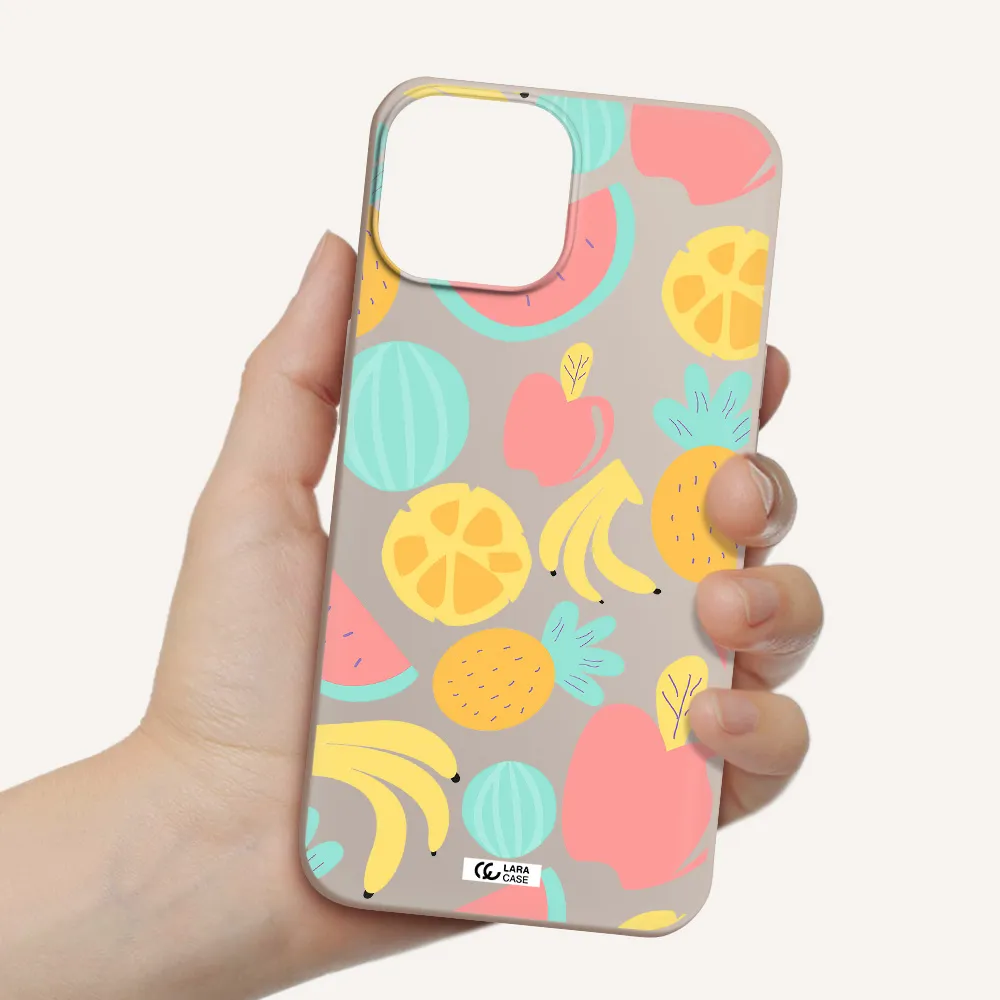 a pattern of fruits on a white background Apple iPhone 13 mini Silicone Stone Case