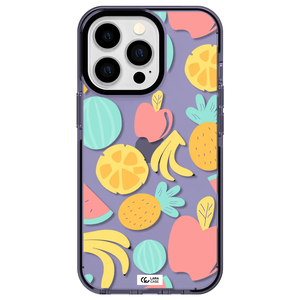 a pattern of fruits on a white background Apple iPhone 13 Pro impact Lilac Case